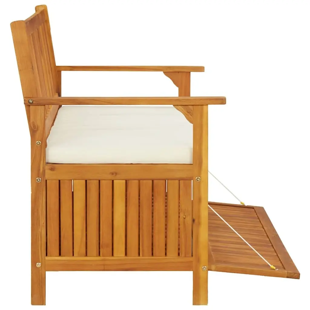 Outdoor Storage Bench Solid Wood Garden Seating with Backrest Armrests Cushion