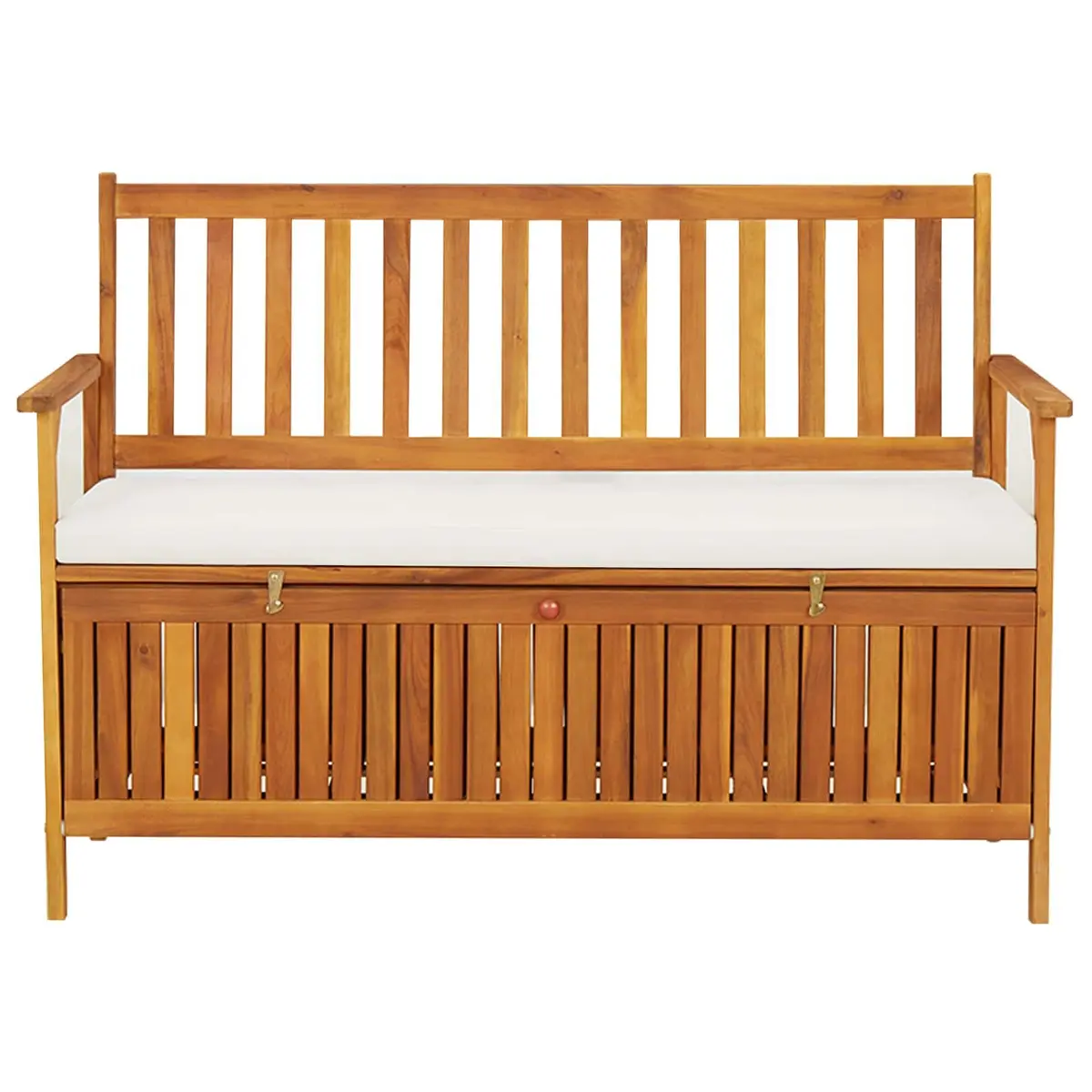 Outdoor Storage Bench Solid Wood Garden Seating with Backrest Armrests Cushion