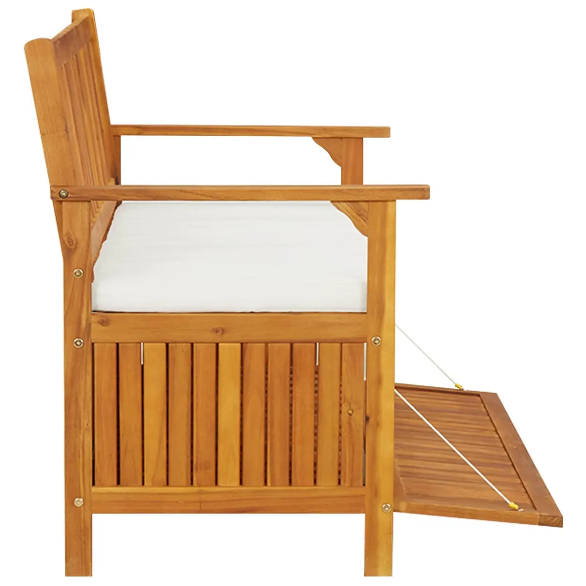 Outdoor Storage Bench Solid Wood Garden Seating with Backrest Armrests Cushion