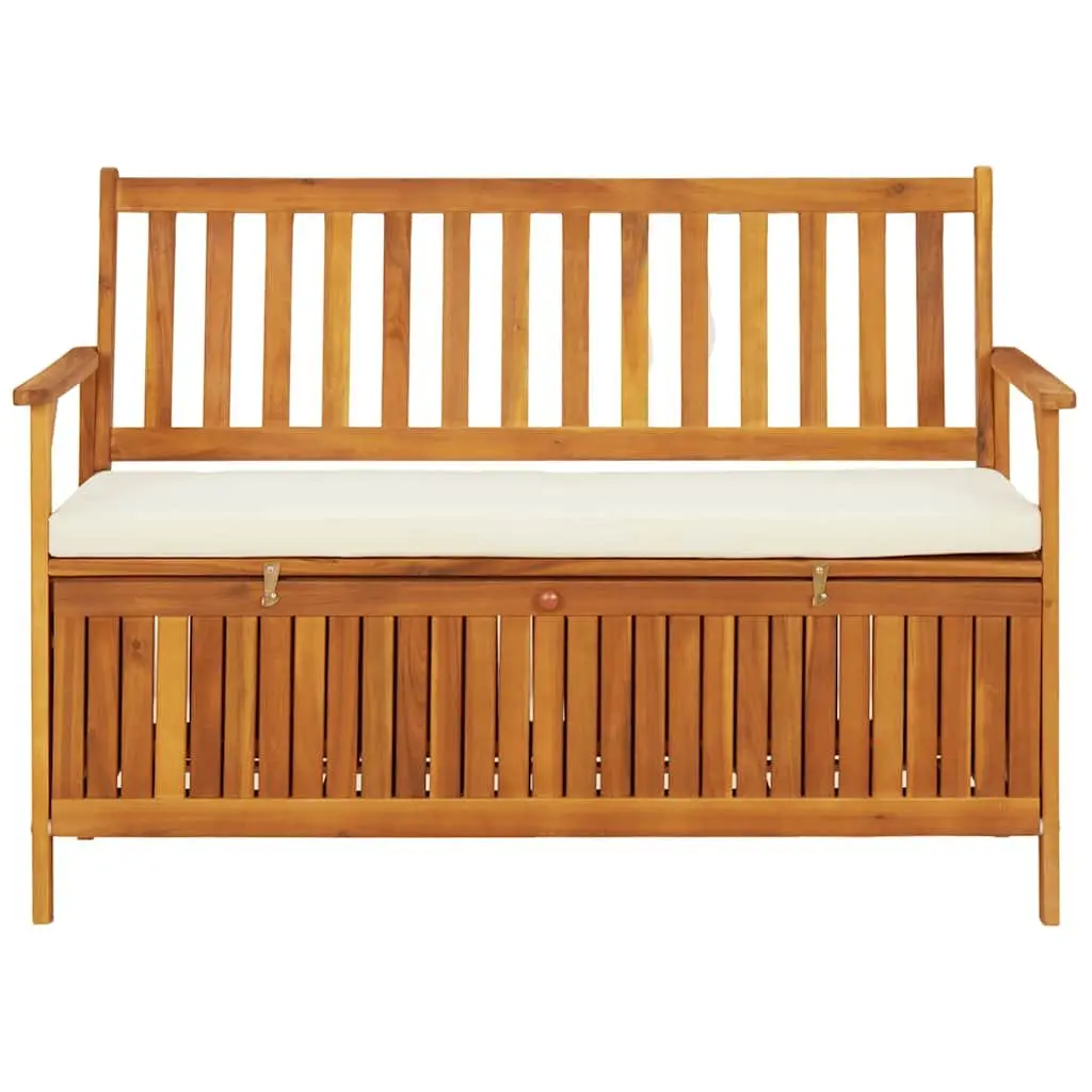 Outdoor Storage Bench Solid Wood Garden Seating with Backrest Armrests Cushion