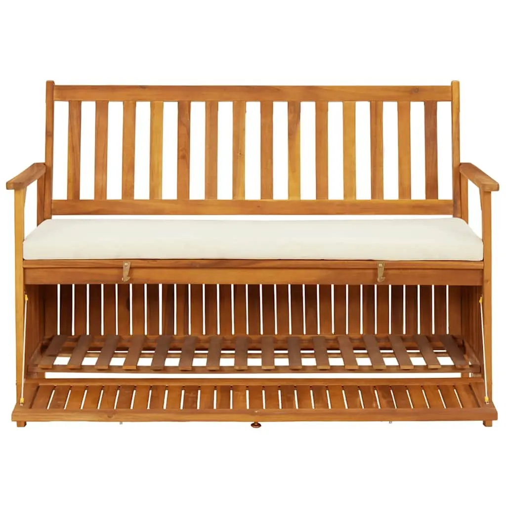 Outdoor Storage Bench Solid Wood Garden Seating with Backrest Armrests Cushion