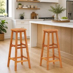 Specifications for 2 Acacia Wood Bar Stools with Footrests