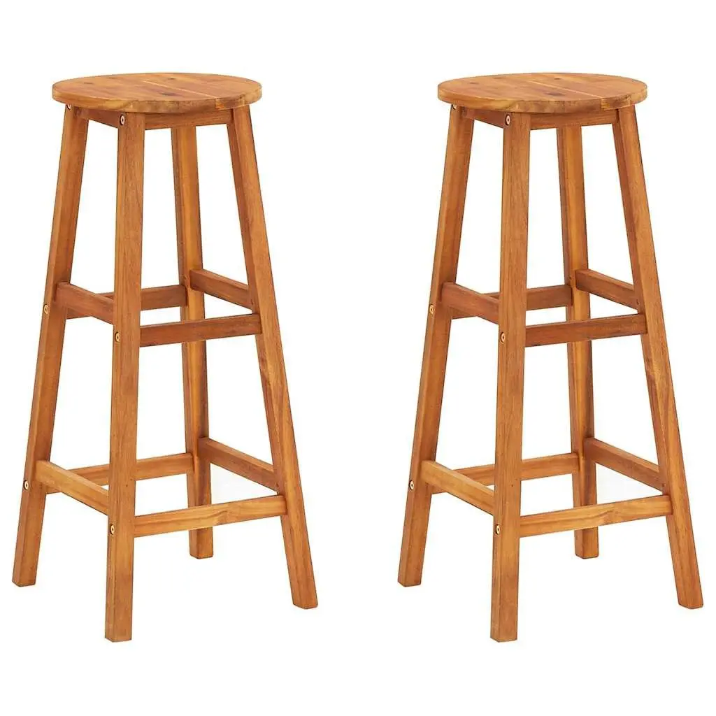 2 Acacia Wood Bar Stools with Footrests