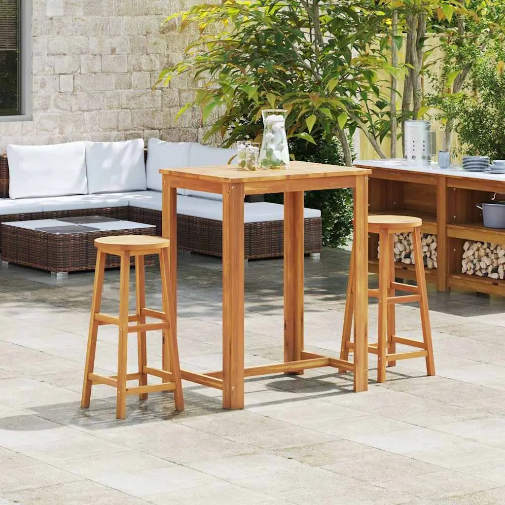 2 Acacia Wood Bar Stools with Footrests