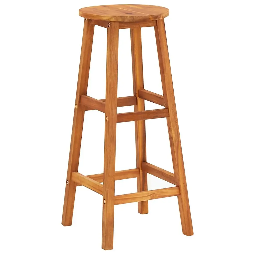 2 Acacia Wood Bar Stools with Footrests