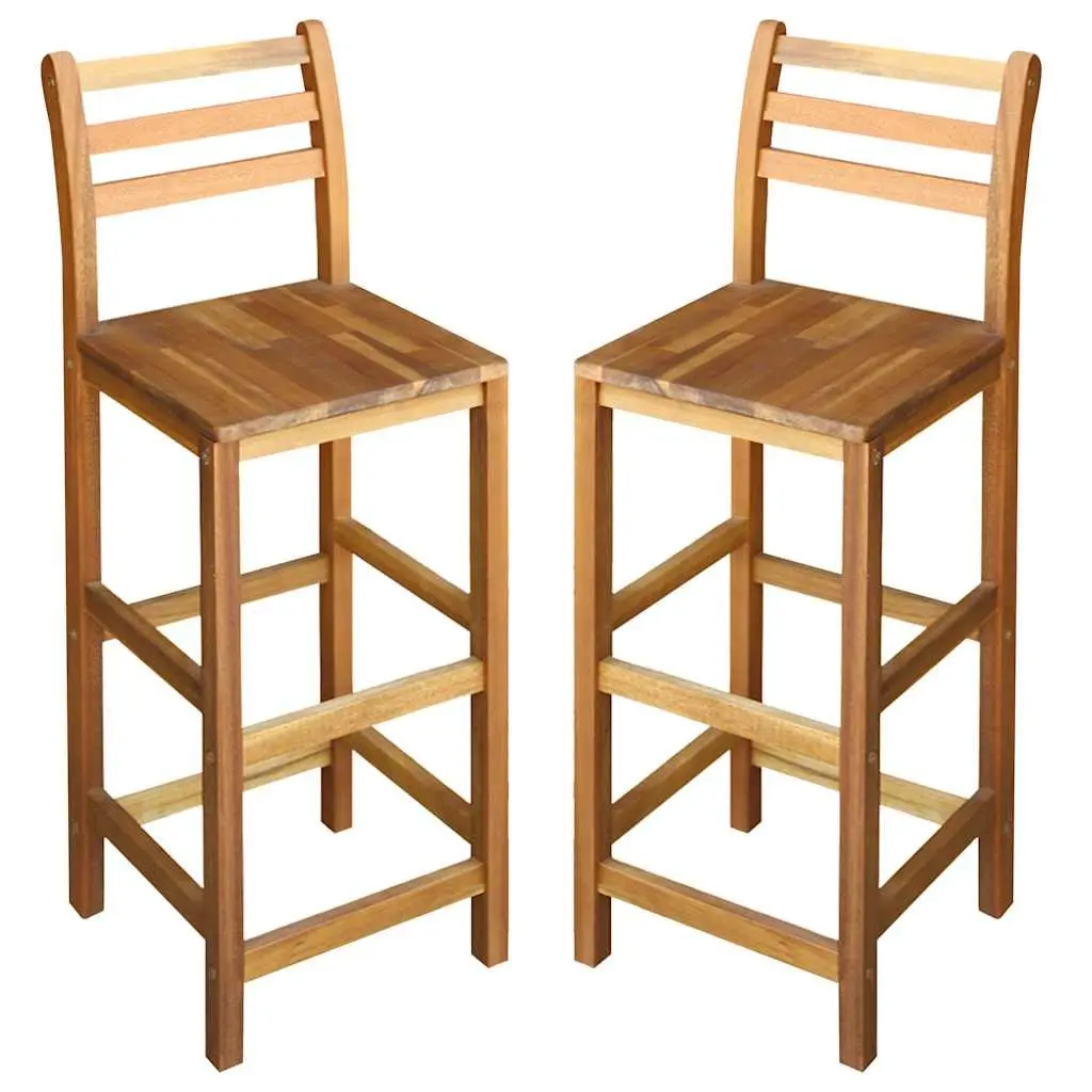 Outdoor Bar Stools Set of 2 Solid Wood Chairs with Backrest Footrest Garden