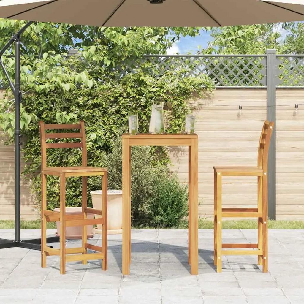 Outdoor Bar Stools Set of 2 Solid Wood Chairs with Backrest Footrest Garden