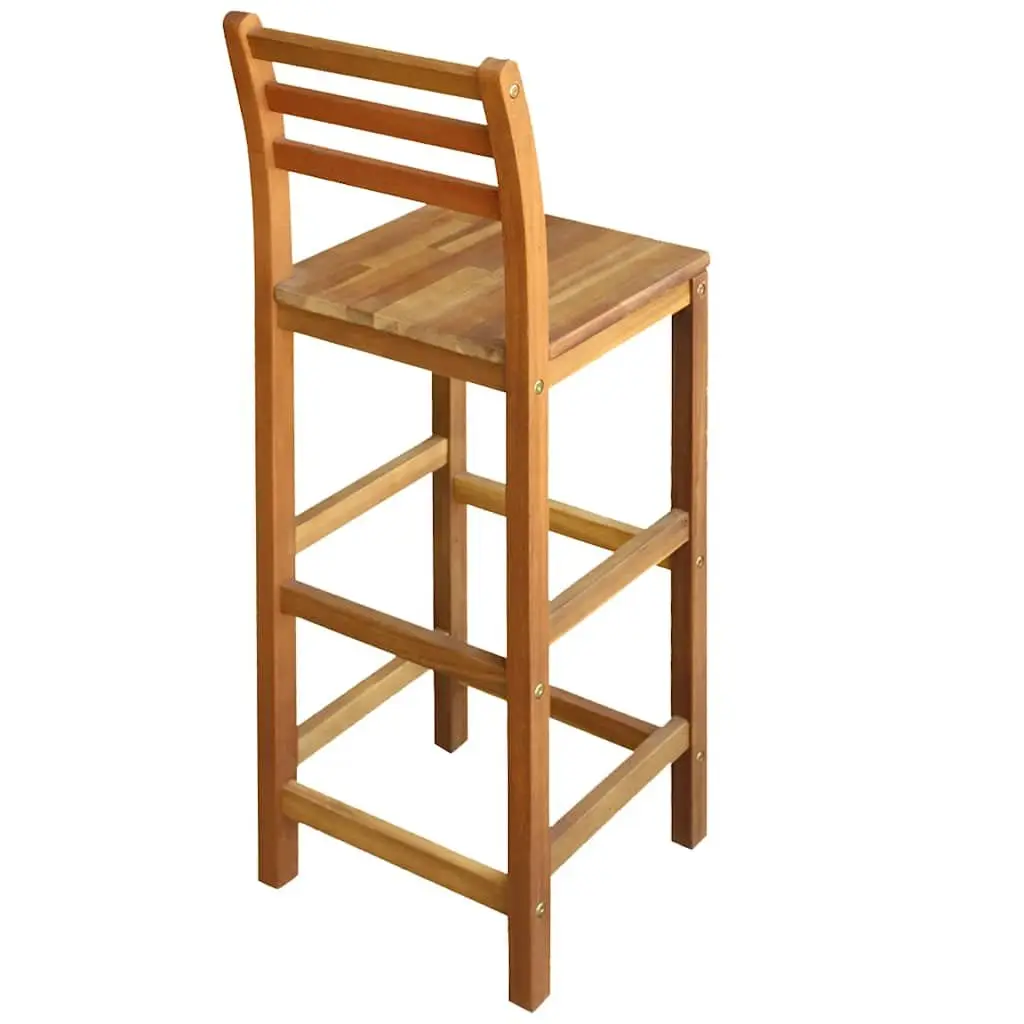 Outdoor Bar Stools Set of 2 Solid Wood Chairs with Backrest Footrest Garden