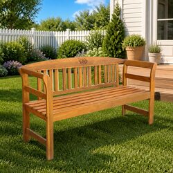 157cm Brown Wooden Garden Bench with Backrest and Armrests