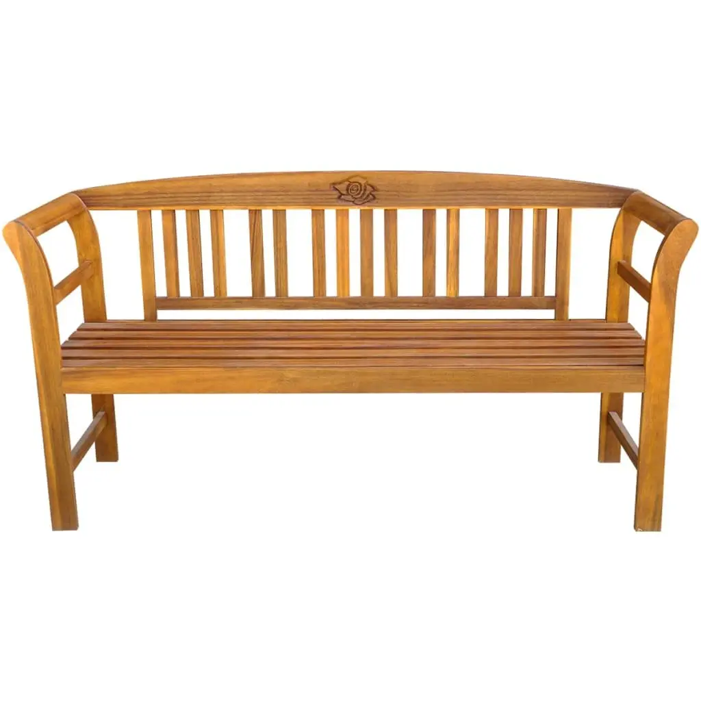Garden Bench Outdoor 157cm Wooden Seat with Engraved Rose Backrest Armrests
