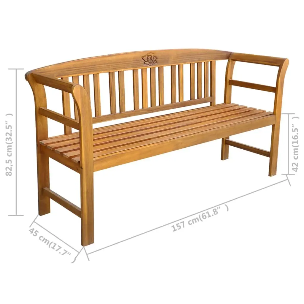 Garden Bench Outdoor 157cm Wooden Seat with Engraved Rose Backrest Armrests