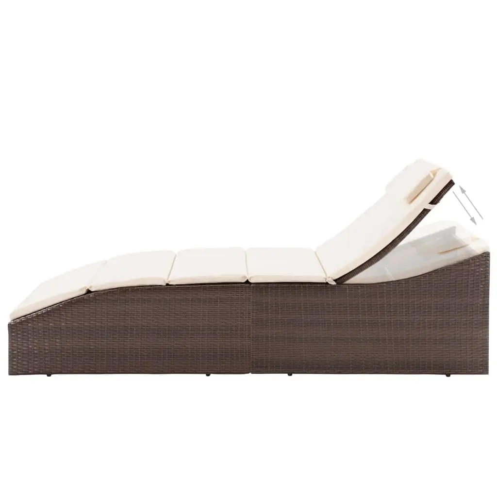 Sun Lounger for Outdoor Garden Patio Brown with Cushion