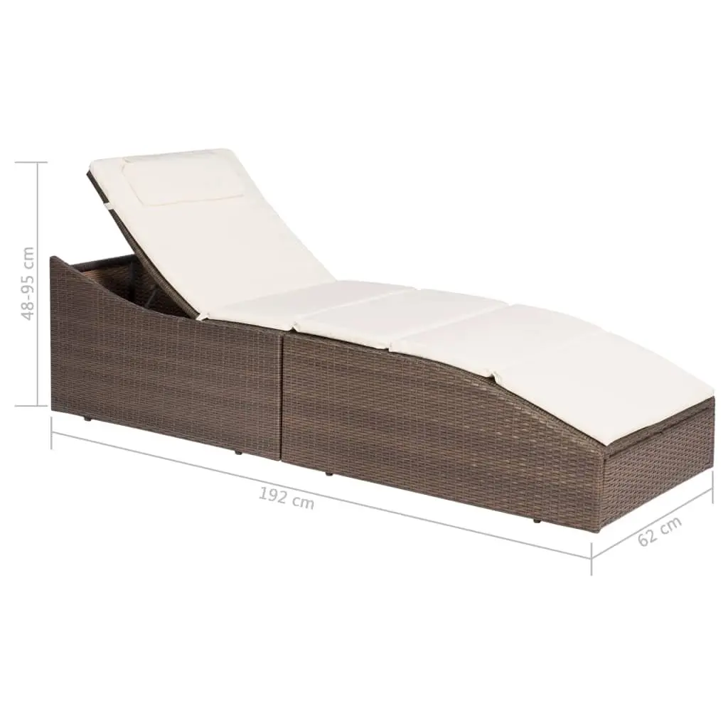 Sun Lounger for Outdoor Garden Patio Brown with Cushion