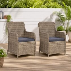 2 Outdoor Armchairs - Brown PE Rattan & Steel Frame