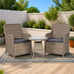 3 Piece Outdoor Bistro Set Brown Poly Rattan Patio Dining Furniture Table Chairs
