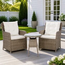 3 Piece Brown Bistro Set: Rattan Chairs and Table Included