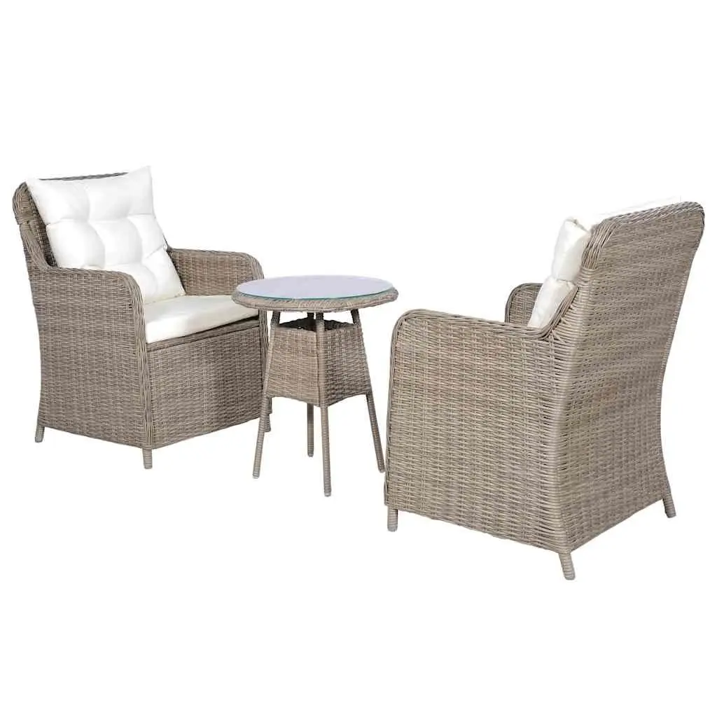3 Piece Bistro Outdoor Furniture Set Brown Poly Rattan Patio Dining Chairs Table