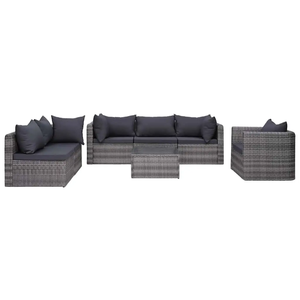 Outdoor Sofa Set for Garden and Patio 7 Piece Grey Poly Rattan with Cushions