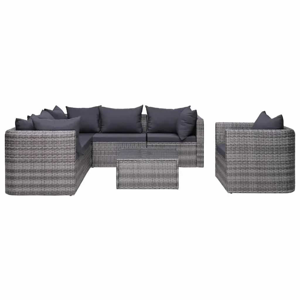 Outdoor Sofa Set for Garden and Patio 7 Piece Grey Poly Rattan with Cushions