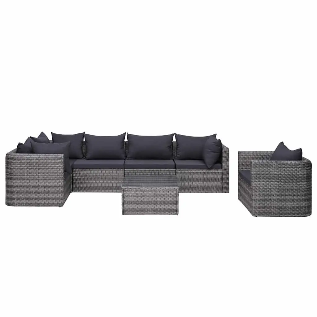 Outdoor Sofa Set for Garden and Patio 7 Piece Grey Poly Rattan with Cushions
