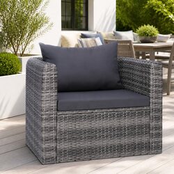 Grey Poly Rattan Outdoor Chair with Cushion and Pillow