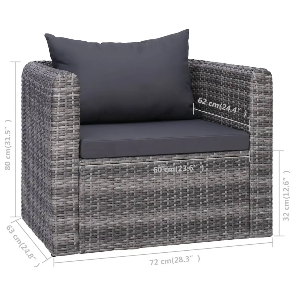 Outdoor Garden Chair Grey Poly Rattan with Cushion Patio Seating