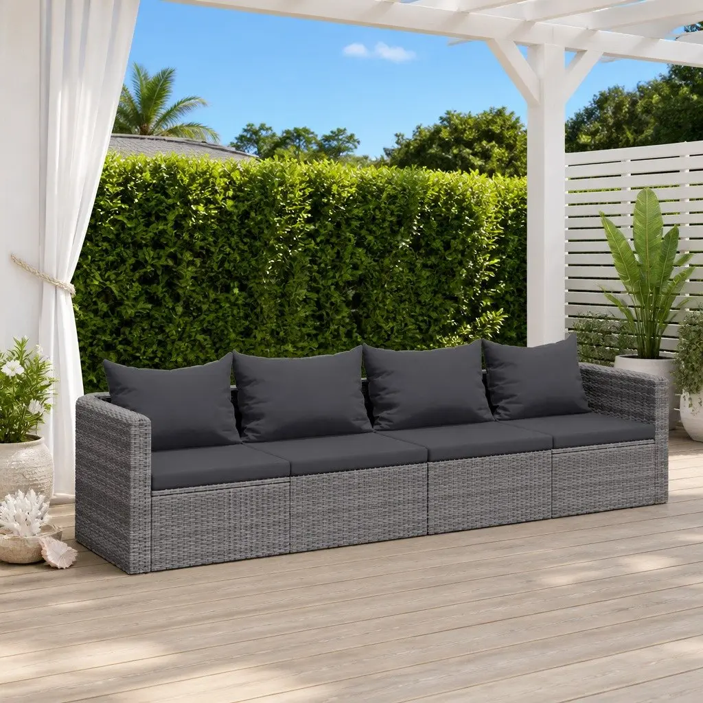 Grey Rattan 4 Piece Outdoor Patio Sofa Set with Cushions for Garden Balcony