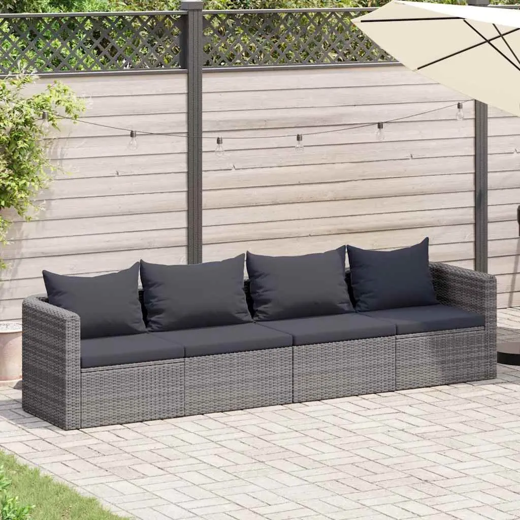Grey Rattan 4 Piece Outdoor Patio Sofa Set with Cushions for Garden Balcony