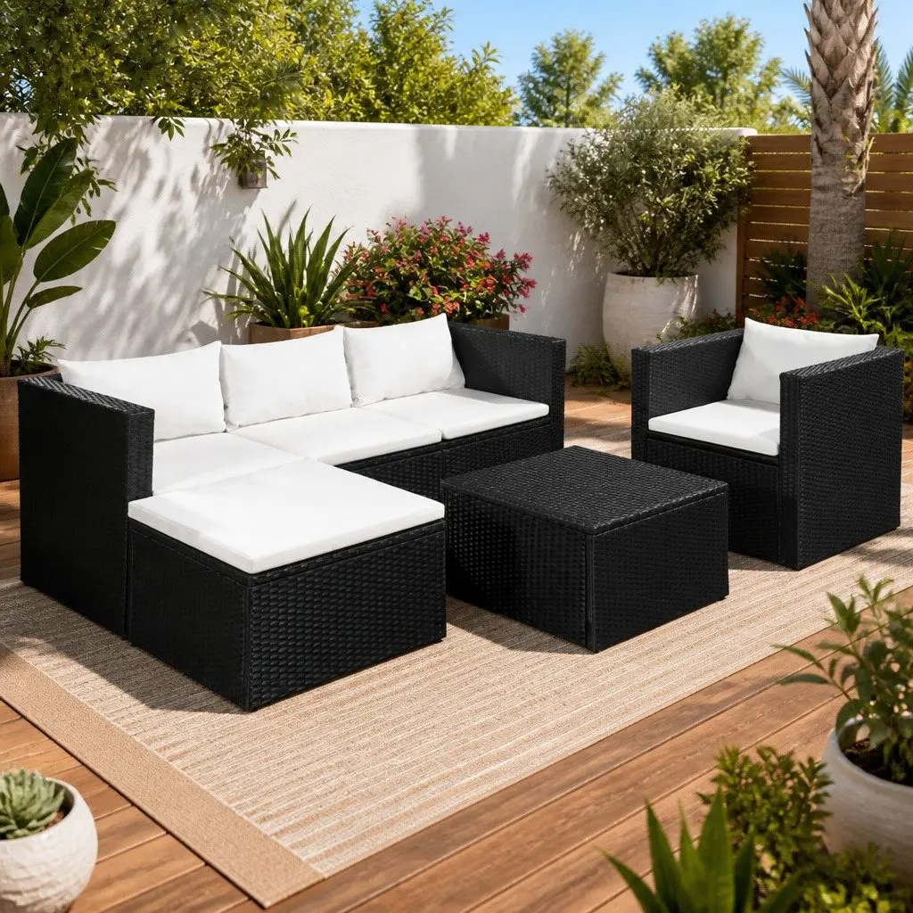 Outdoor Garden Lounge Set 4 Piece Patio Sofa Armchair Coffee Table Ottoman