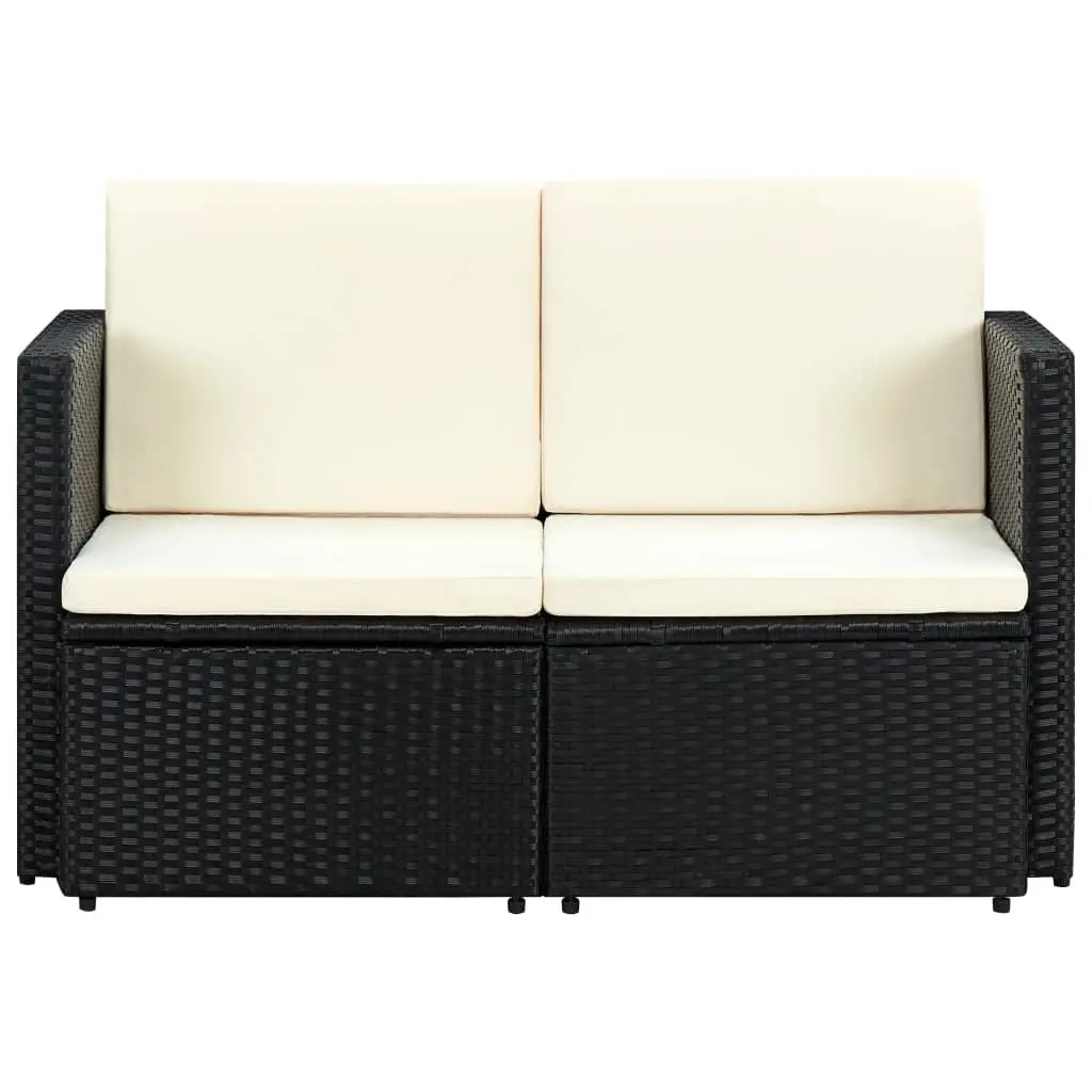 2 Seater Outdoor Sofa with Cushions Black Poly Rattan Garden Patio Furniture