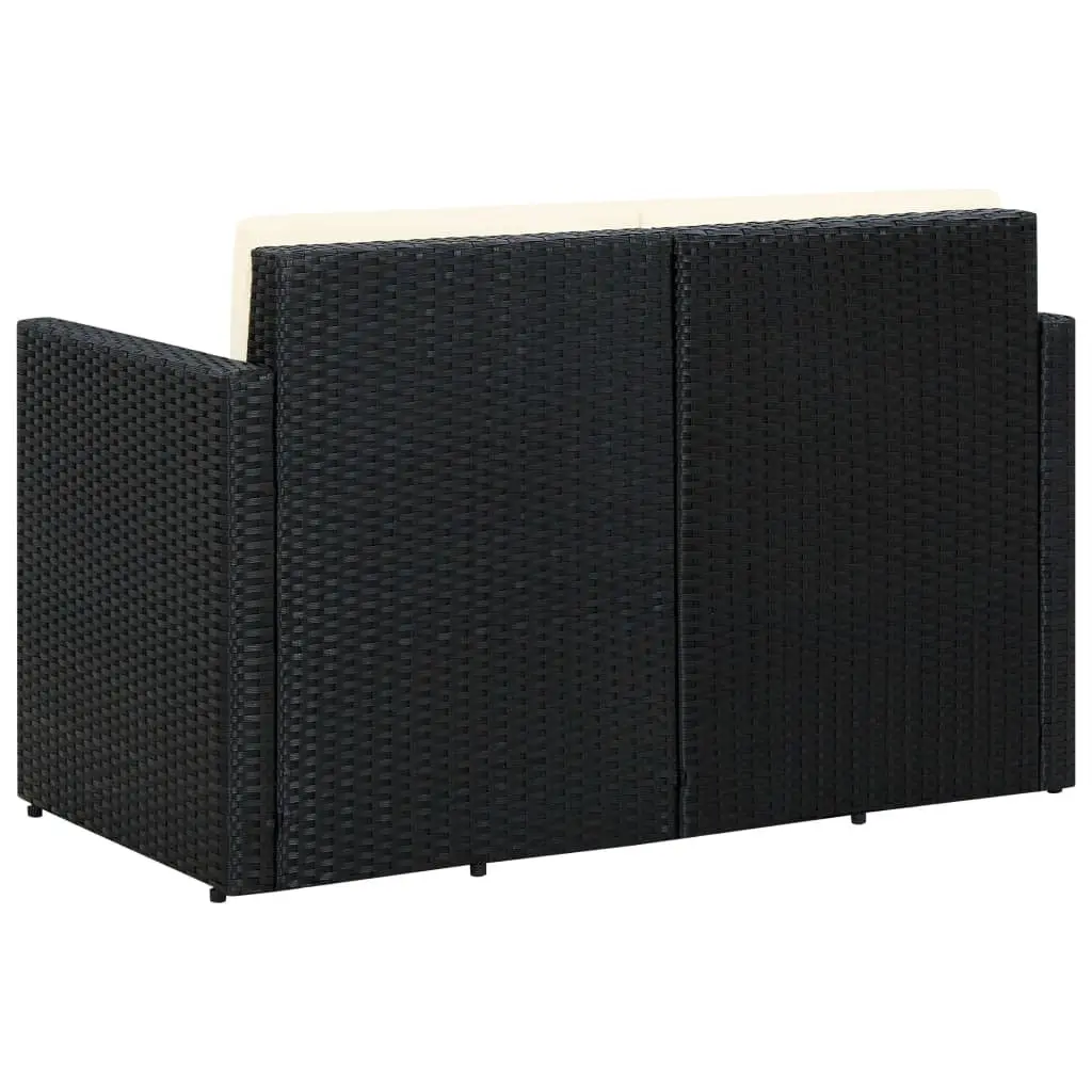 2 Seater Outdoor Sofa with Cushions Black Poly Rattan Garden Patio Furniture