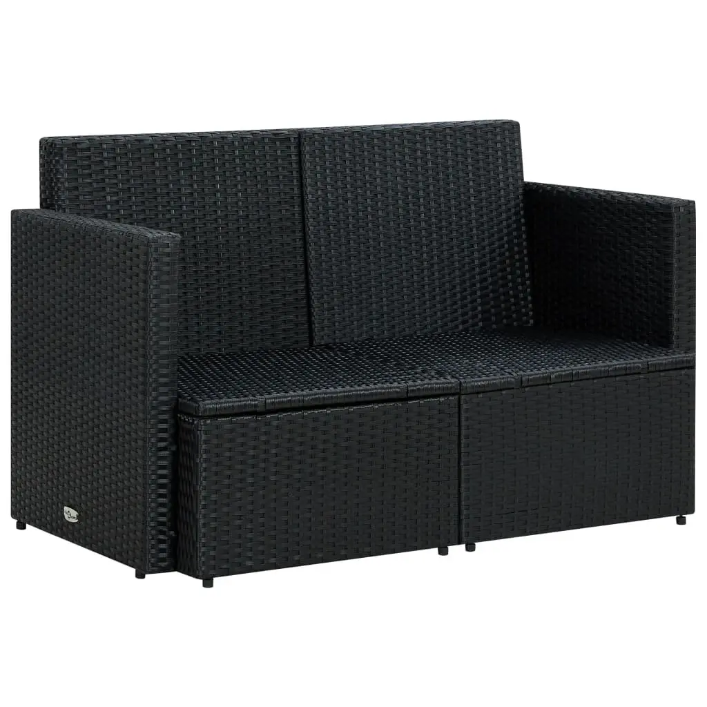 2 Seater Outdoor Sofa with Cushions Black Poly Rattan Garden Patio Furniture