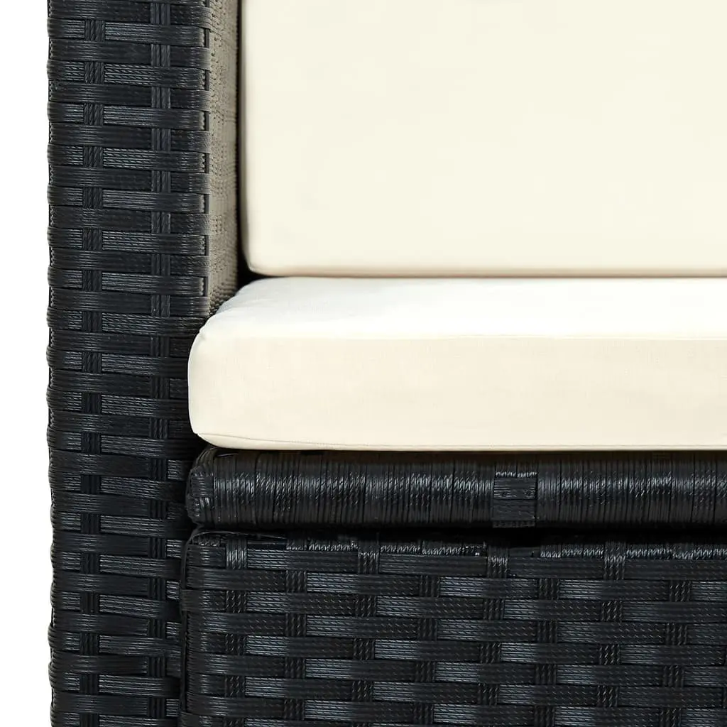 2 Seater Outdoor Sofa with Cushions Black Poly Rattan Garden Patio Furniture