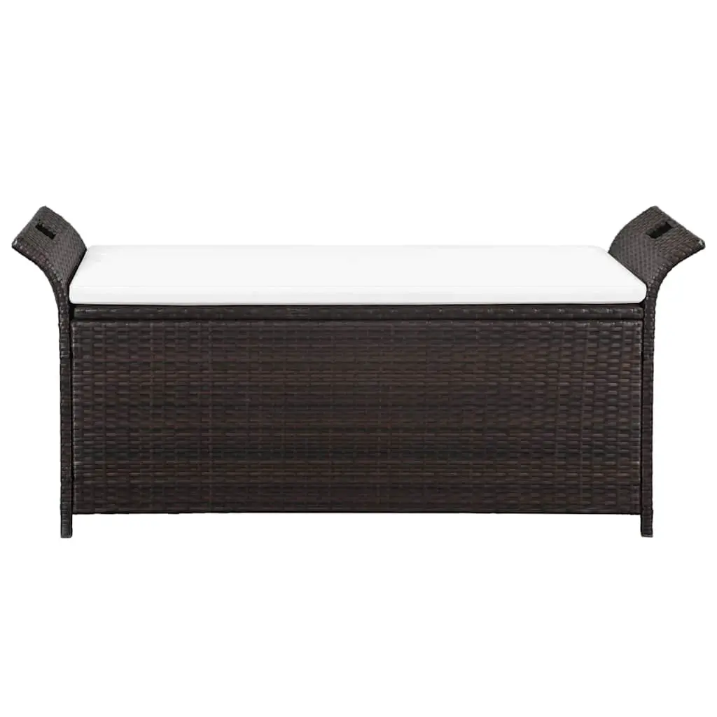 Outdoor Storage Bench 138 cm Poly Rattan Garden Seating with Cushion Brown