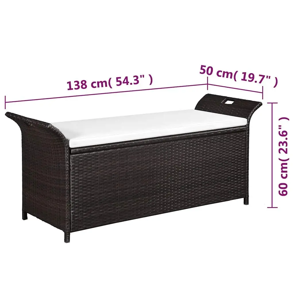 Outdoor Storage Bench 138 cm Poly Rattan Garden Seating with Cushion Brown