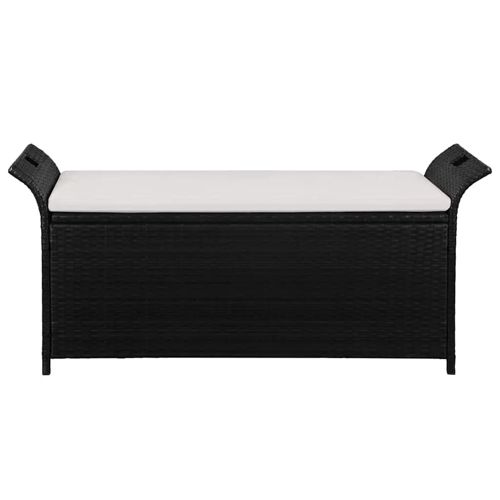 138cm Black Poly Rattan Storage Bench