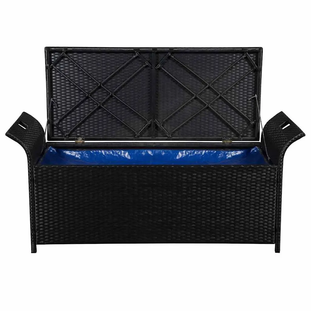 138cm Black Poly Rattan Storage Bench