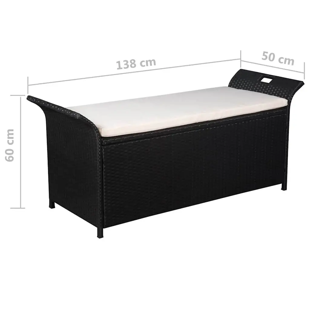 138cm Black Poly Rattan Storage Bench