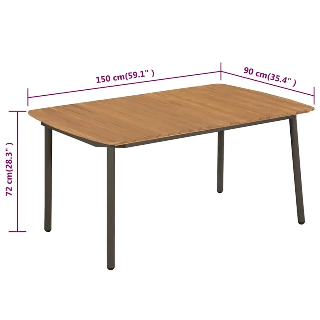 Outdoor Dining Table 150x90cm in Brown Acacia and Steel