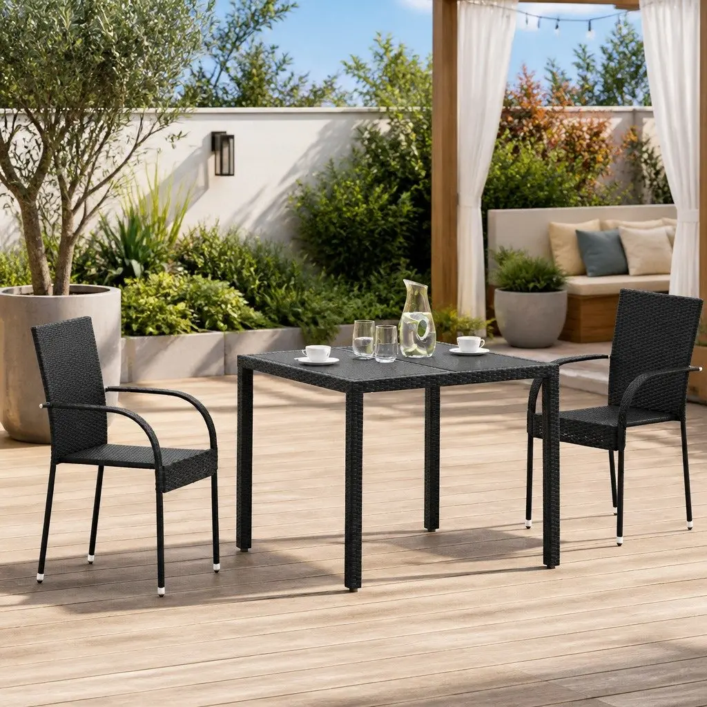 Stacking Dining Chairs for Garden Patio Black 2 Piece