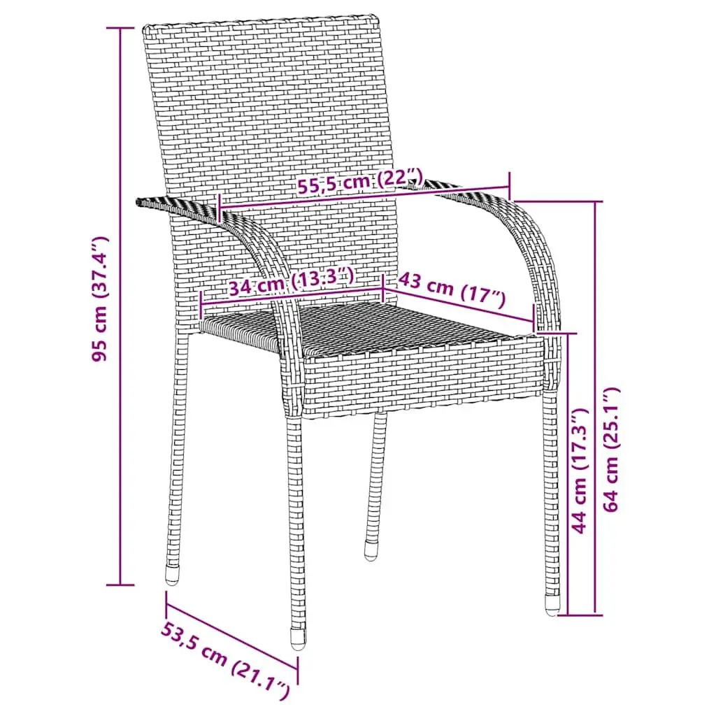 Stacking Dining Chairs for Garden Patio Black 2 Piece