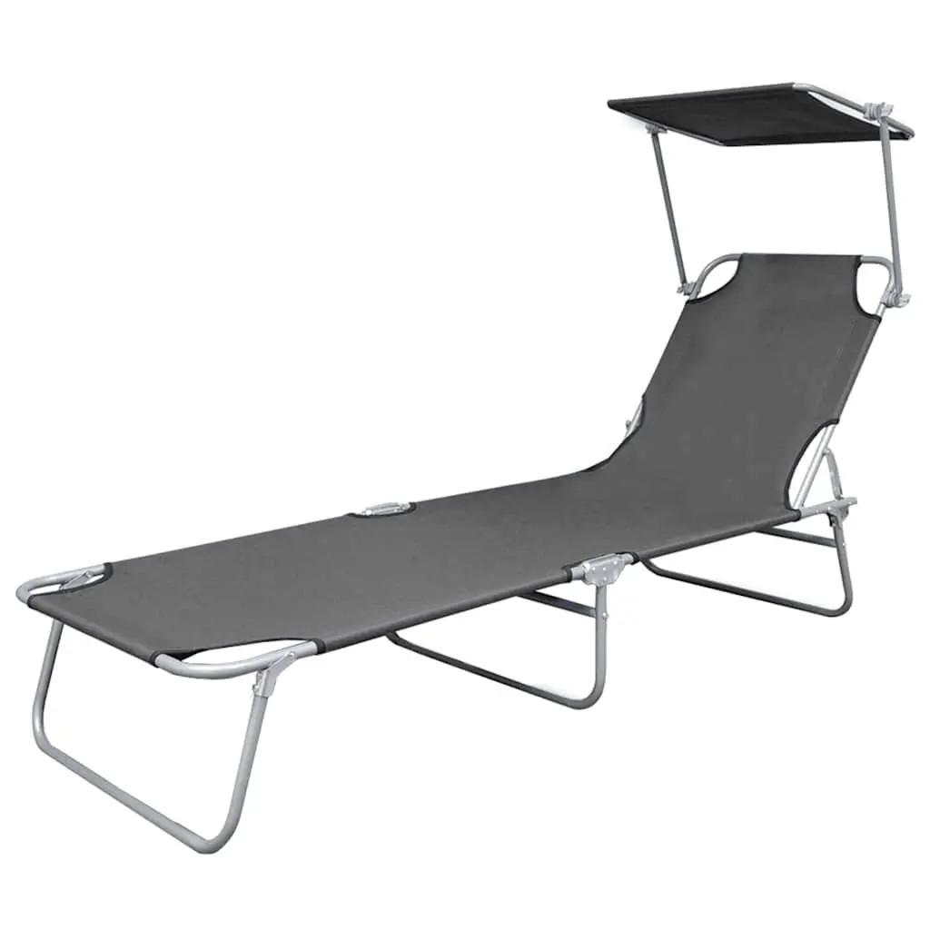 Folding Sun Lounger for Garden Beach Outdoor with Adjustable Canopy Steel Frame