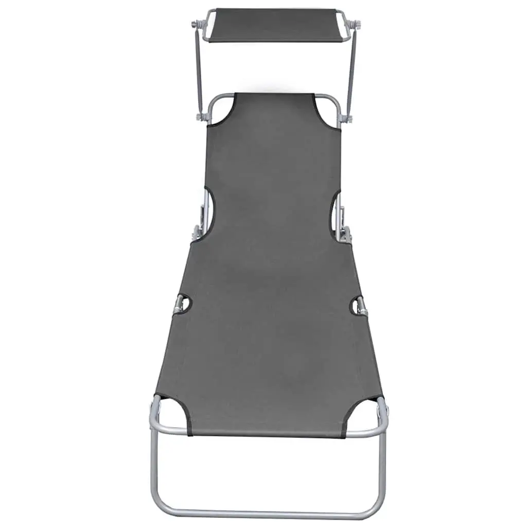 Folding Sun Lounger for Garden Beach Outdoor with Adjustable Canopy Steel Frame