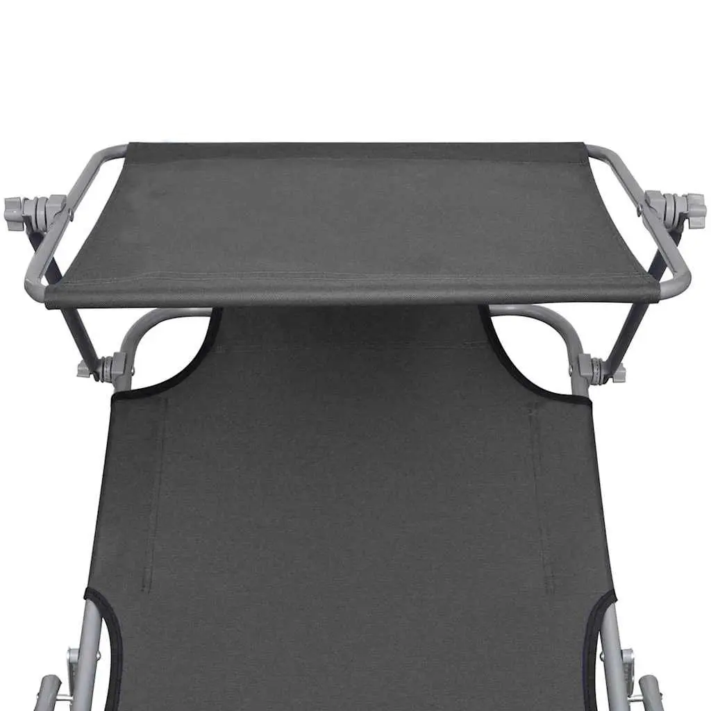 Folding Sun Lounger for Garden Beach Outdoor with Adjustable Canopy Steel Frame