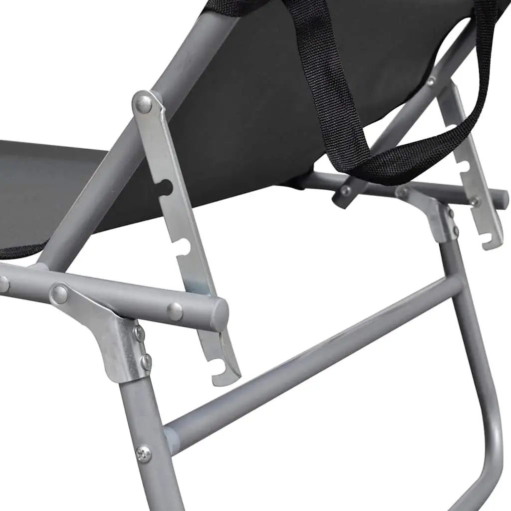 Folding Sun Lounger for Garden Beach Outdoor with Adjustable Canopy Steel Frame