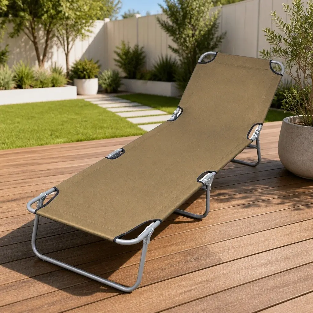 Foldable Sun Lounger Garden Beach Adjustable Backrest Taupe