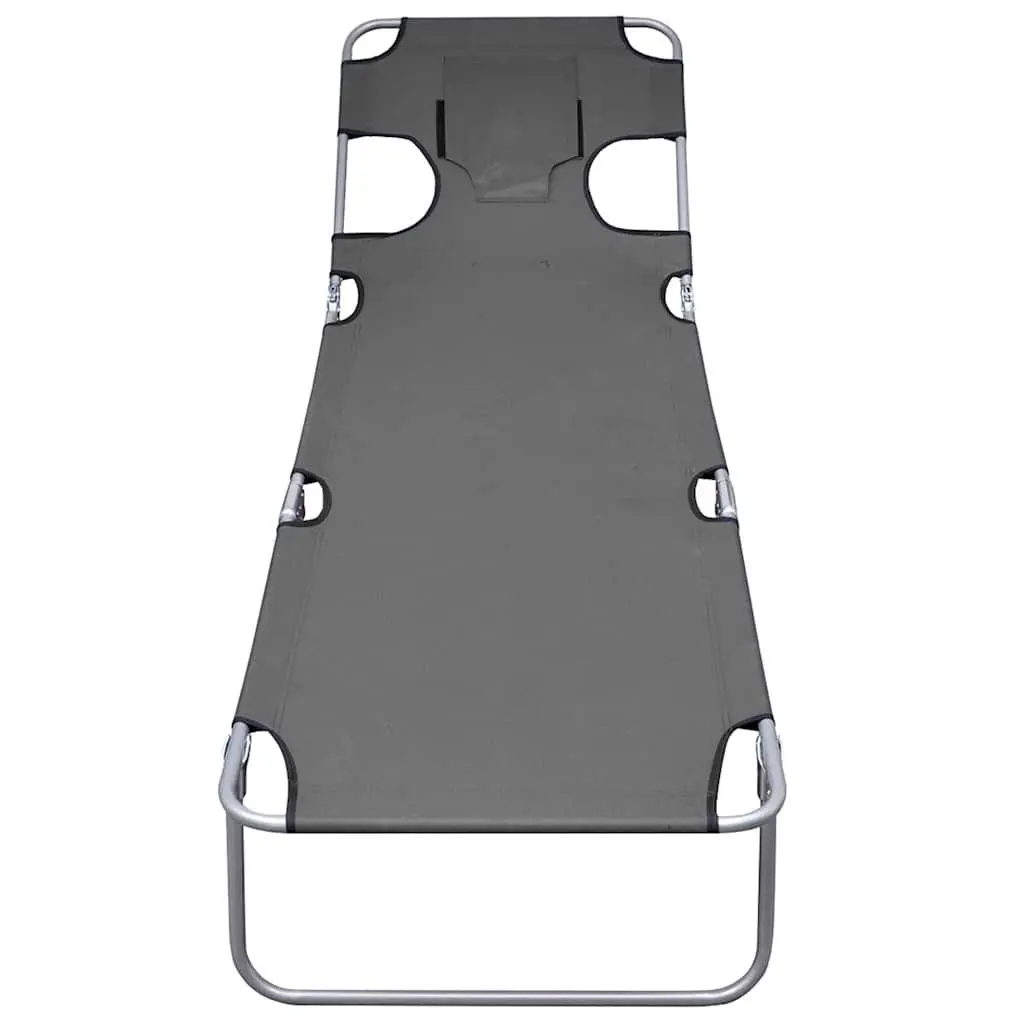 Foldable Sun Lounger Garden Beach Adjustable Backrest Head Cushion