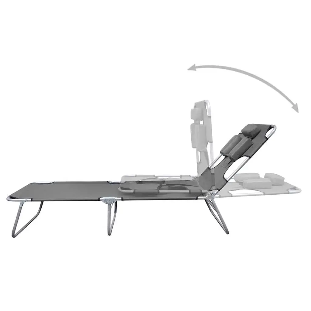 Foldable Sun Lounger Garden Beach Adjustable Backrest Head Cushion
