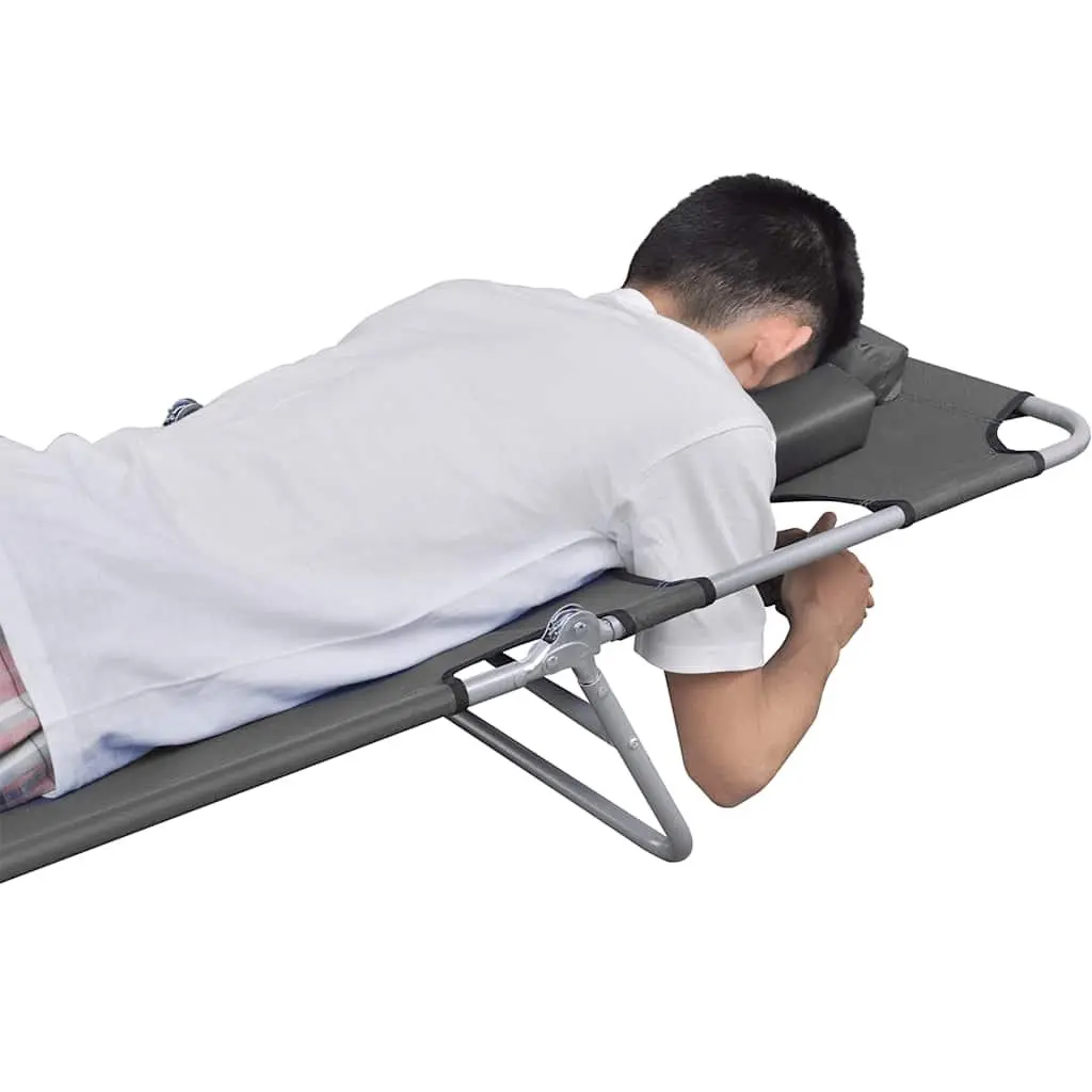 Foldable Sun Lounger Garden Beach Adjustable Backrest Head Cushion