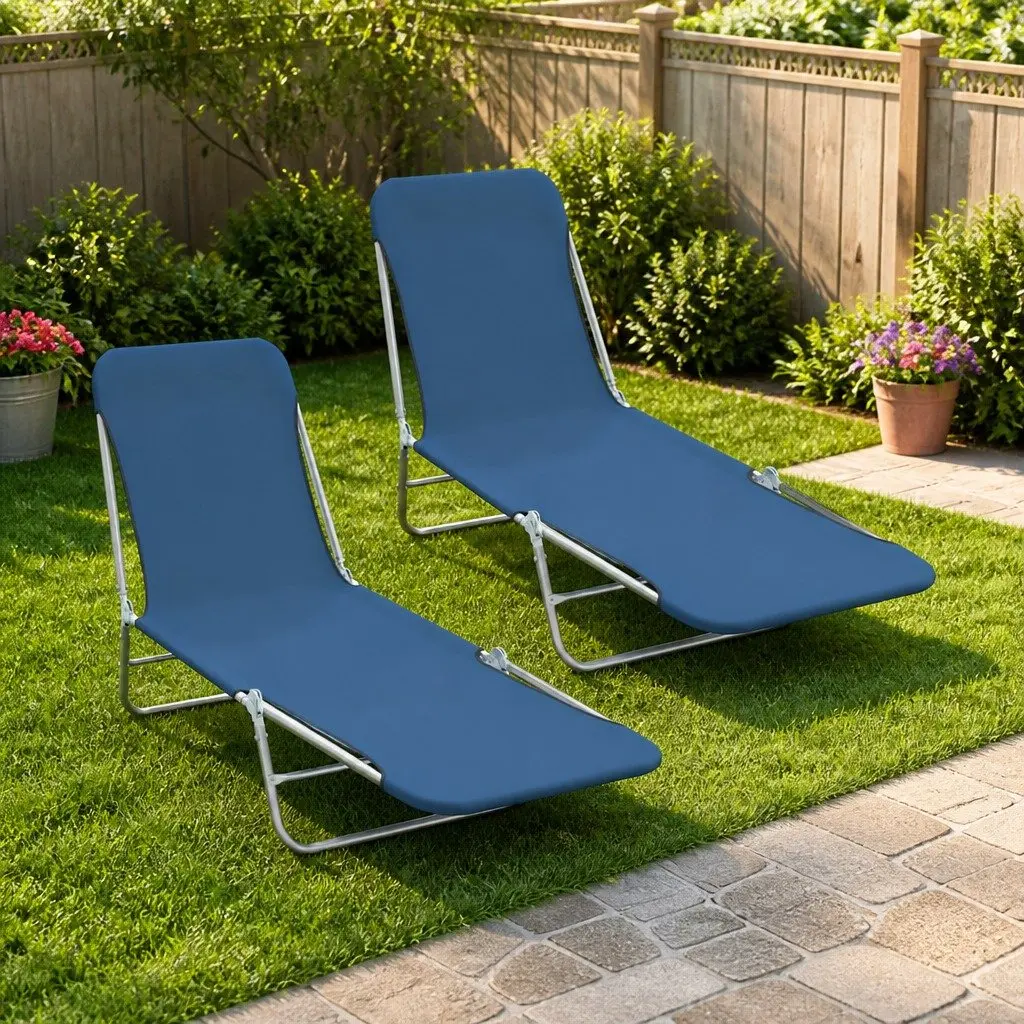 Foldable Sun Loungers for Garden Beach Outdoor 2 pcs Adjustable Backrest